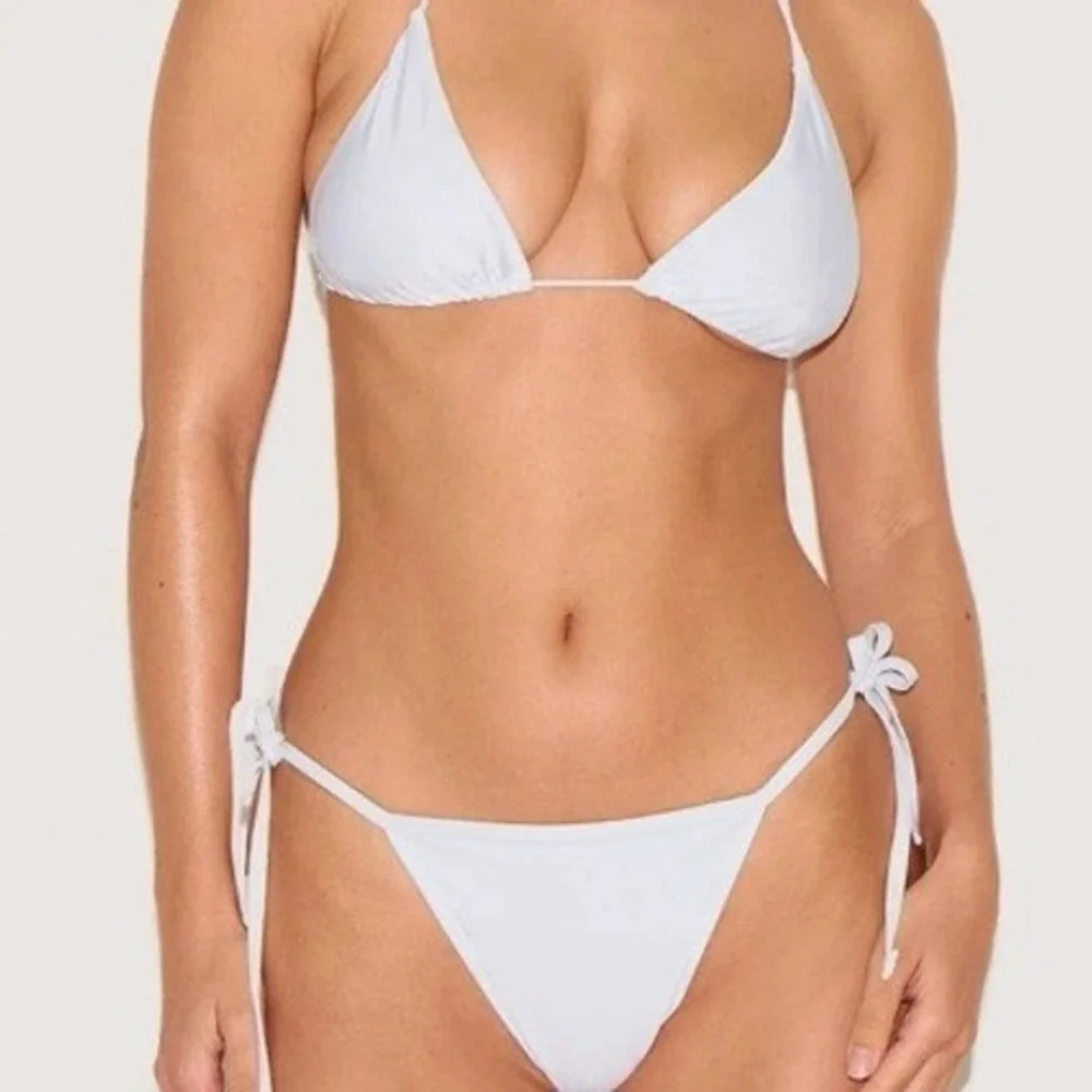 Nasty Gal Collection White Triangle Side Tie Bikini Set Size US 4